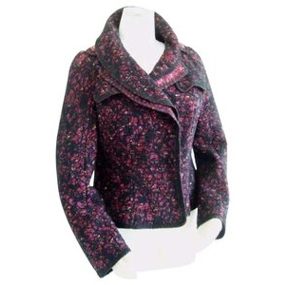Rochas Made in France Dual Collar Lace Weave Boucle Blazer Jacket 44